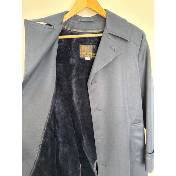 Vintage Anderson-Little Navy Wool Belted Overcoat removable fleece liner XS - Picture 11 of 14